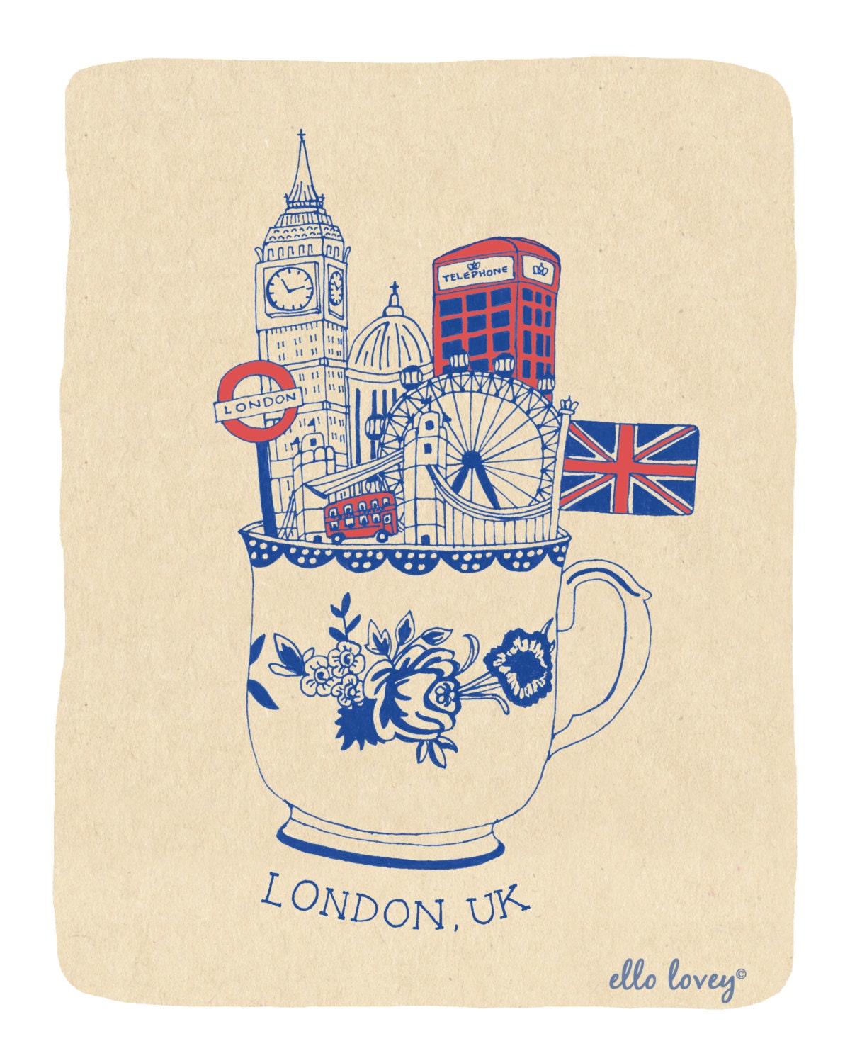 London Teacup Art Print - 8x10