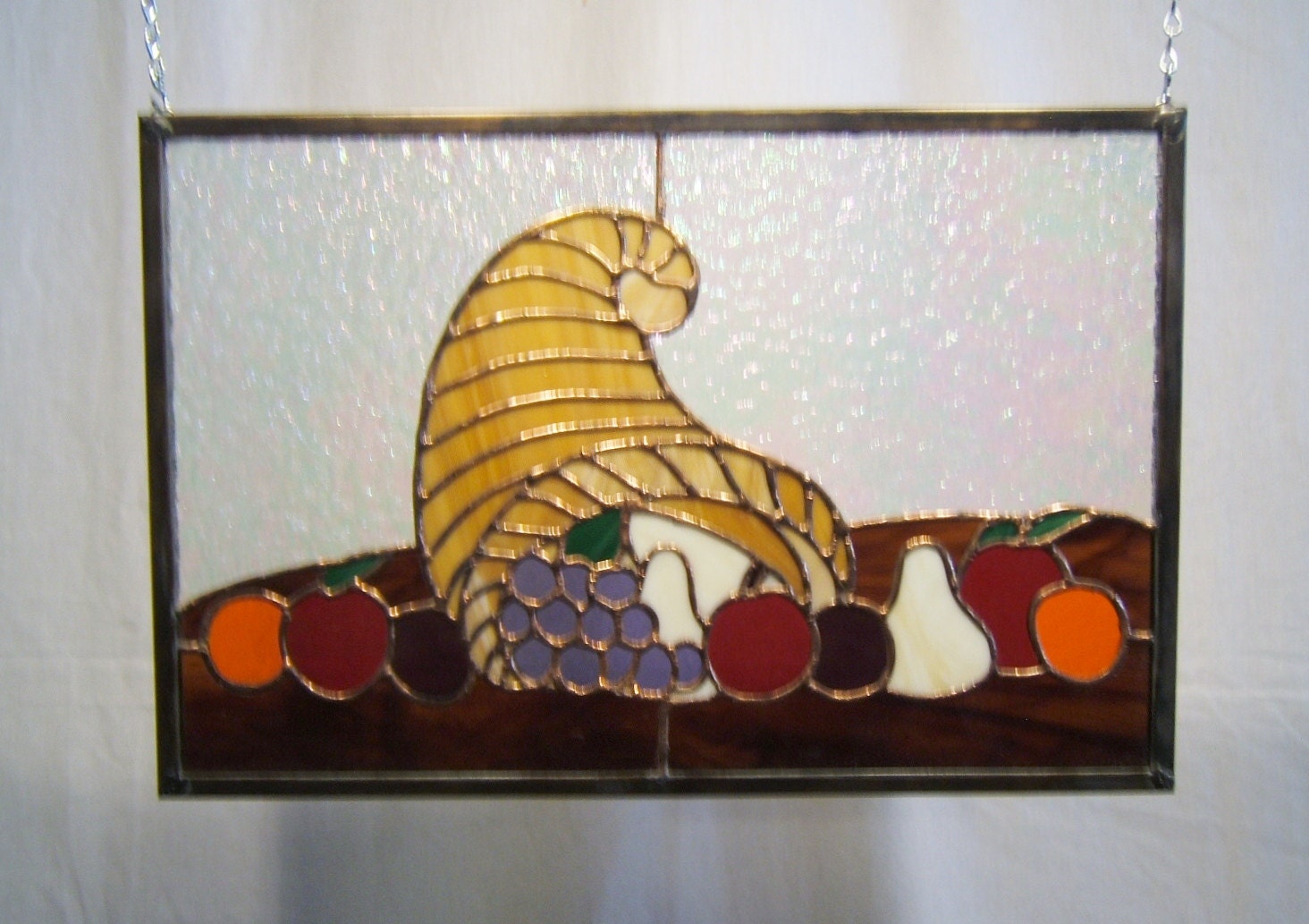 Stained glass panel window cornucopia stained glass window panel window hanging fall Thanksgiving