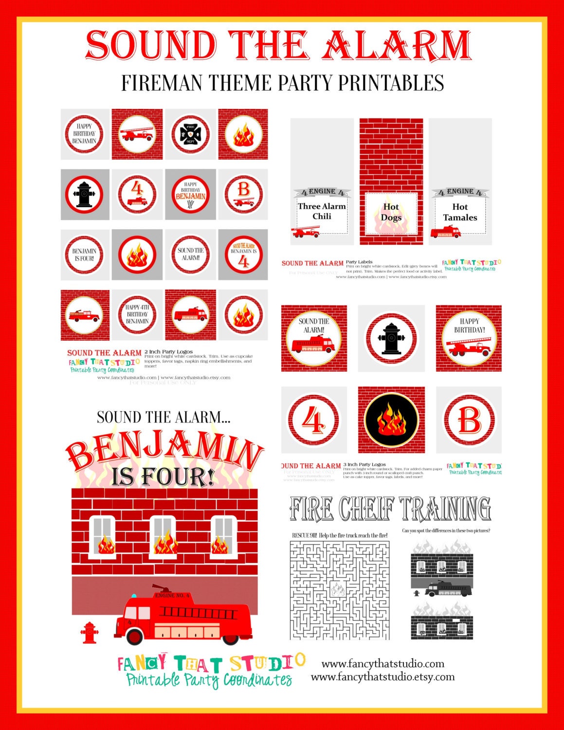 Fireman Birthday Party Printables Sound the Alarm FULL Collection