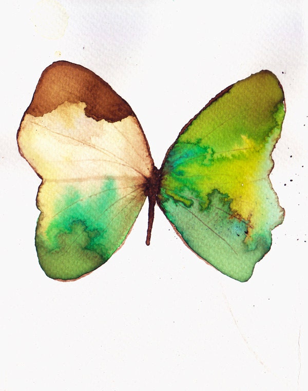 bright green yellow and lime butterfly. original watercolour painting
