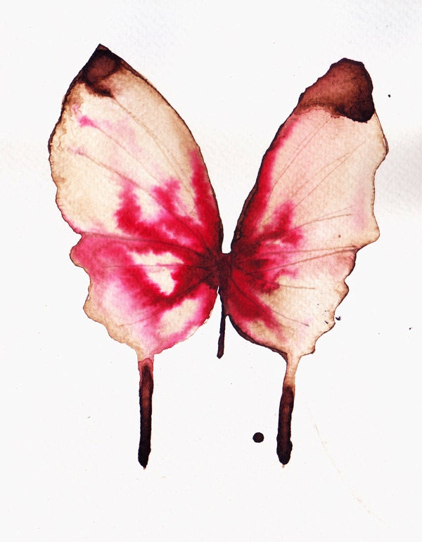 scarlet, cherry red and brown butterfly. original watercolour painting