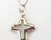 Sterling Silver Cross Charm Necklace Jewelry Gift for Her, Solid Cross, Open Cross