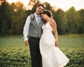 Modern Garden Wedding Dress with Plunging V-neck, Full Silk Skirt is perfect for a Beach Destination Simple Wedding gown - Made in Plus Size