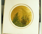 Golden Ferns Serigraph 1970s Round Silkscreen