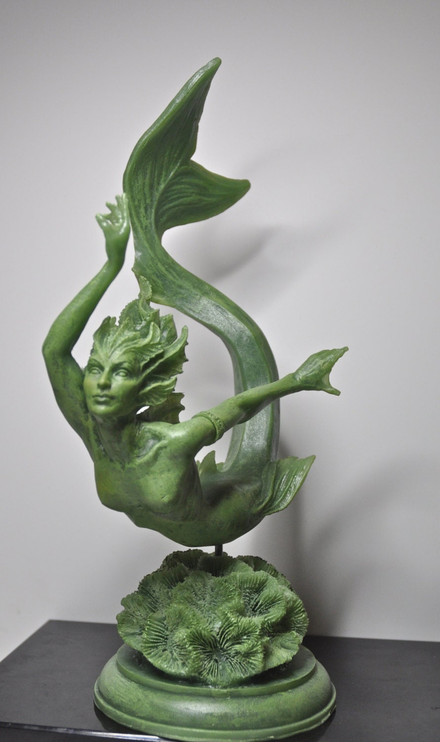 Mermaid Statue, Jade Finish