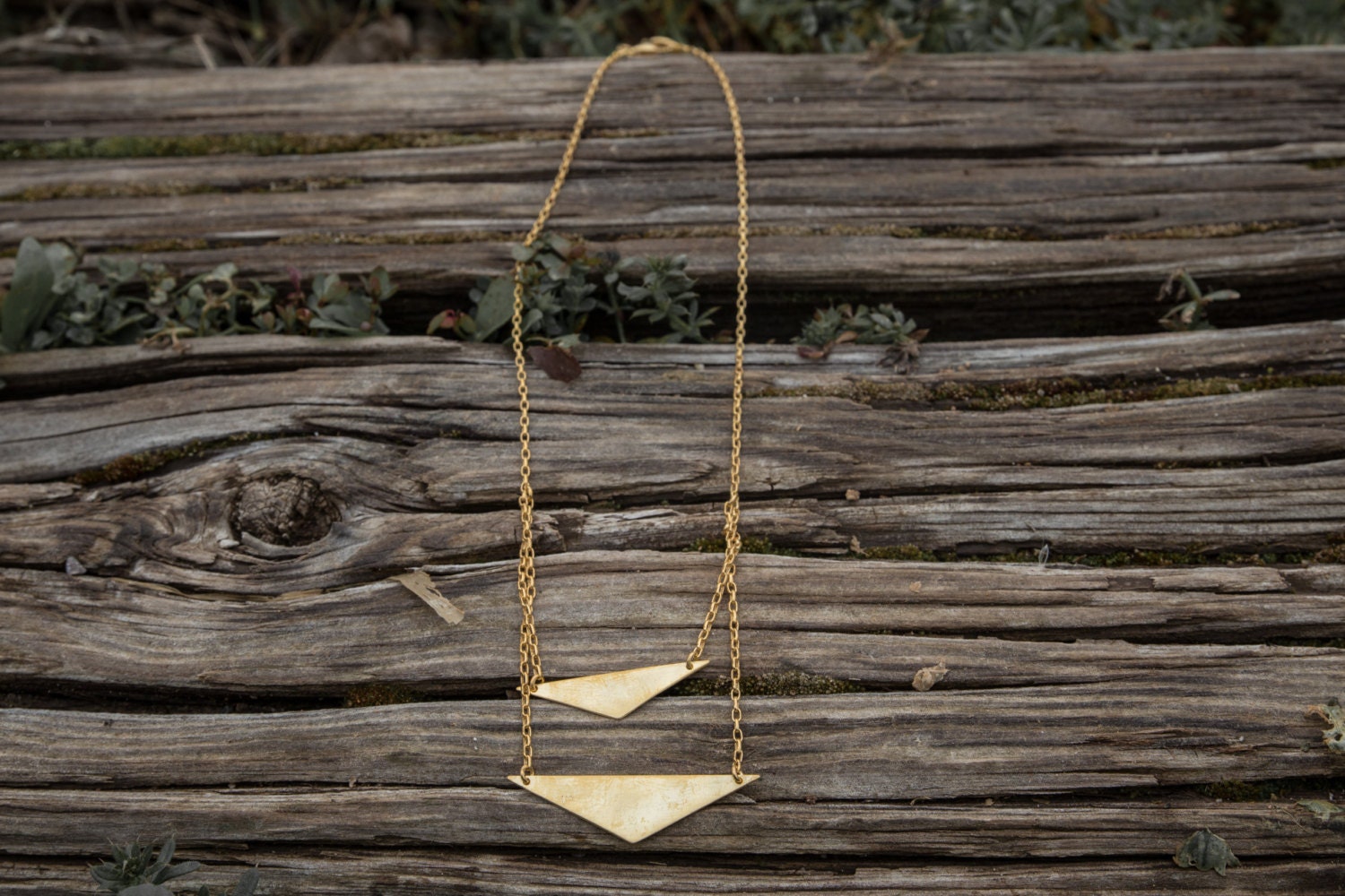 Gold Triangle Necklace- 24k Gold Plated Sterling Silver Triangle Necklace-Geometric Triangle Pendant-Statement Necklace-Under 50