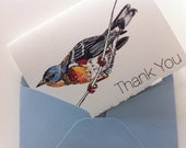 Pack of 8 Thank You note cards multi-pack watercolour prints fish, birds