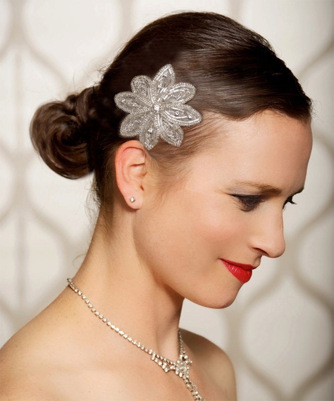 Art Deco Rhinestone Crystal Silver Fascinator, Vintage Wedding, Bridal Hair Clip, Silver Rhinestone Jewel, Wedding Hair Accessories - COLBY