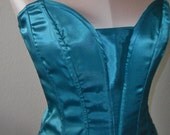 Vintage Satin Bustier Teal by Victoria's Secret Size Medium Strapless Bra Corset Gold Crown Label