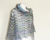 Hand knit striped mohair and silk lace shawl
