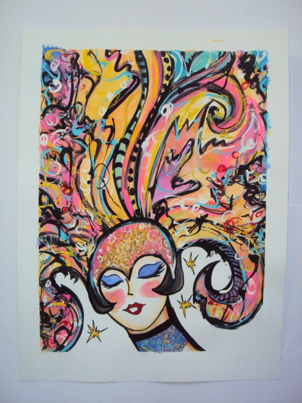 Original Watercolor Zeigfeld Follies Inspired Broadway Entertainer Watercolor Portrait