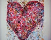 Abstract Red Heart -Acrylic and Watercolor Painting