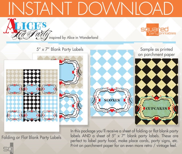 Alice in Wonderland Inspired Tea Party Printable - Blank Label Package - DIY Print - Alice's Tea Party - Instant Download Il_170x135
