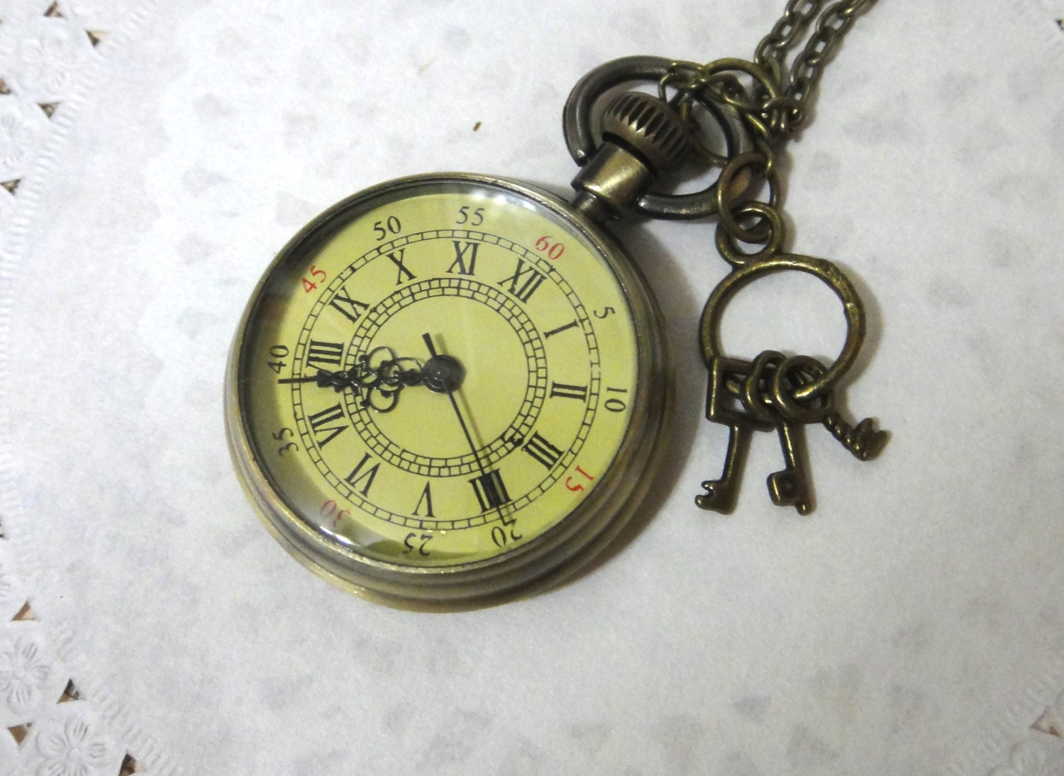 Retro Compass  pocket watch with treasure keys round necklace pendant jewelry vintage style