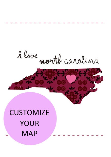 North Carolina Map Illustration size A4 (11,8x8,3 inches)