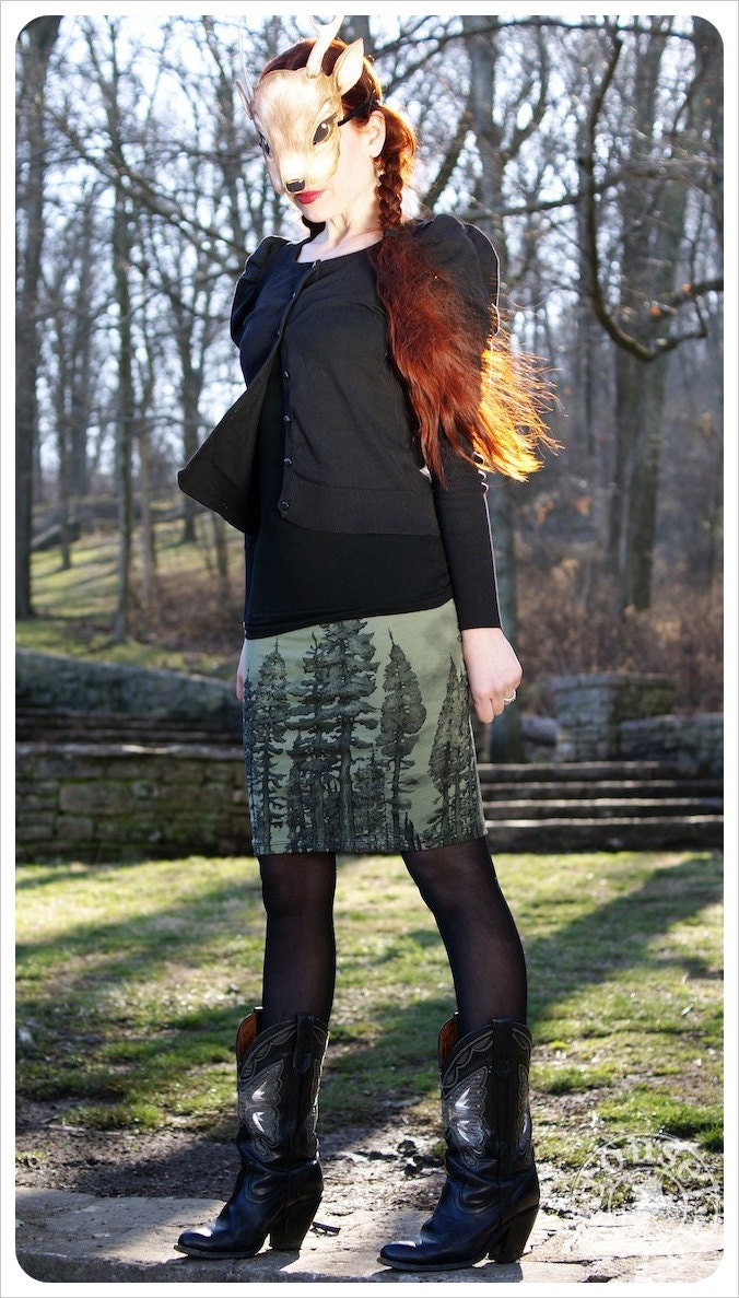 Redwood Forest Pencil skirt - Printed skirt - OLIVE Mini skirt - MEDIUM