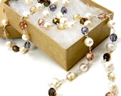 Shabby Chic Pearl Necklace  White Freshwater Pearls & Czech Glass Beads in Rose Pink, Topaz, Amethyst Purple, Bronze, Cream  Beaded Jewelry
