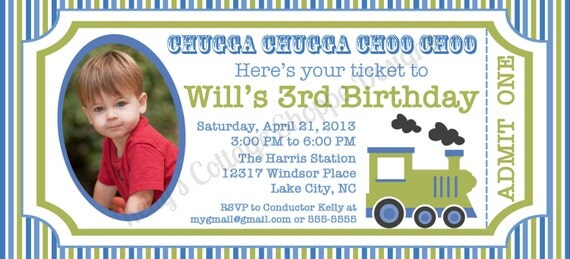 Vintage Train Ticket Photo Invitation... Custom, Printable, Digital Il_570xn