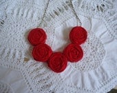 Red Rosette Necklace, Statement Necklace, Fabric Necklace, Graduation Gift, Birthday Gift, Bridesmaid Necklace
