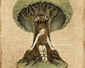 Surreal Fantasy Illustration, Print of Original Pencil Drawing Digital Work - Refuge by Amalia K