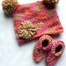 Knit Hat Bootie Set Newborn 3 Months Pink Wool