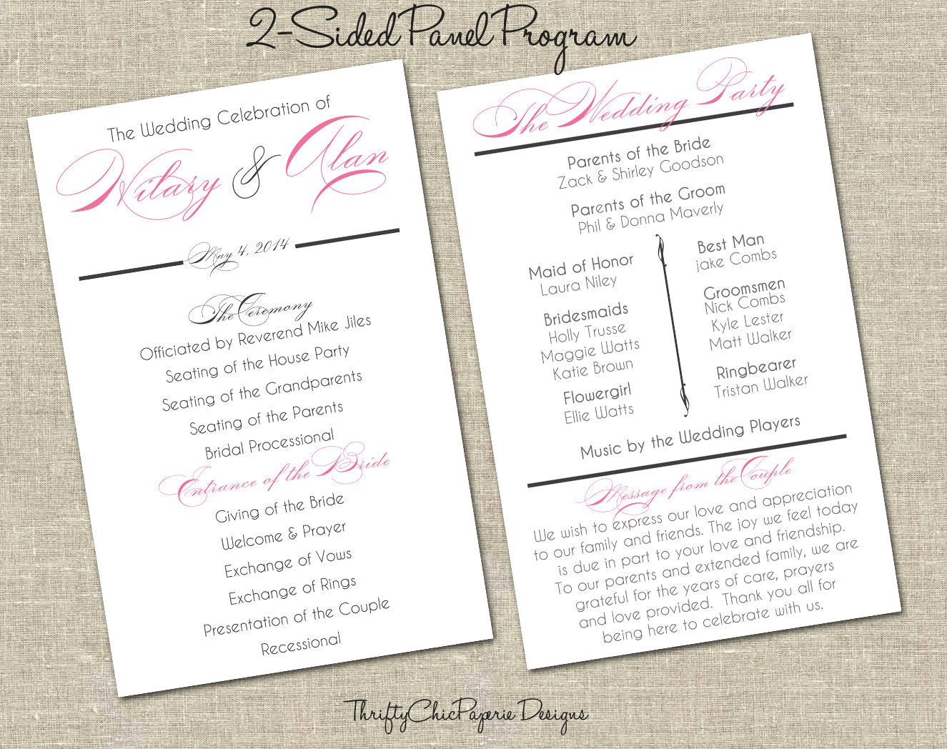 Panel Wedding Programs (5.5 x 8.5) 2-sided panel