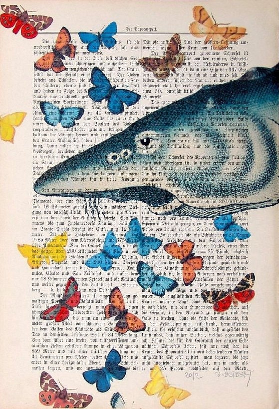 BUTTERFLY FISH, original mixed media print poster acrylic painting