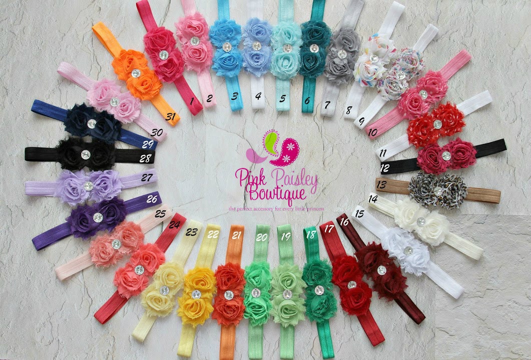 Baby Headband Set - You Pick 2 Mini Shabby Bows - Newborh Headbands- Baby Girl Headbands - Infant Headband -Baby Hair Accessories - Hairbows