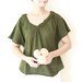 Spring Summer Butterfly Sleeves Cotton V neck Blouse in Green