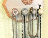 Wood flower necklace jewelry wall hanger organizer with vintage door knobs