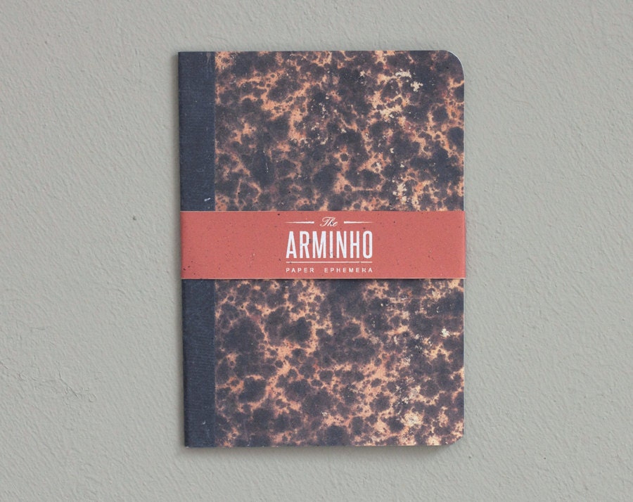 marbled notebook - black orange - vintage design - MAR60031B