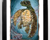 Queen of Cups Tarot Card, 8x10 Art Print, Leatherback Sea Turtle Wall Art, Jellyfish Artwork