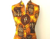 Vintage 1960s Orange and Brown Tiki Hawaiian Vacation Dress