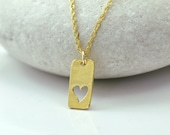 Tiny Bar Necklace. 24k gold Vermeil Dog Tag necklace. Tiny Heart Necklace. Everyday Jewelry, Minimum Jewelry  - Fifi LaBonge -
