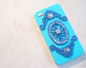 Lace iPhone 4 case iPhone 4s case iPhone 4 cover iPhone 4s cover, Hand Painted Blue
