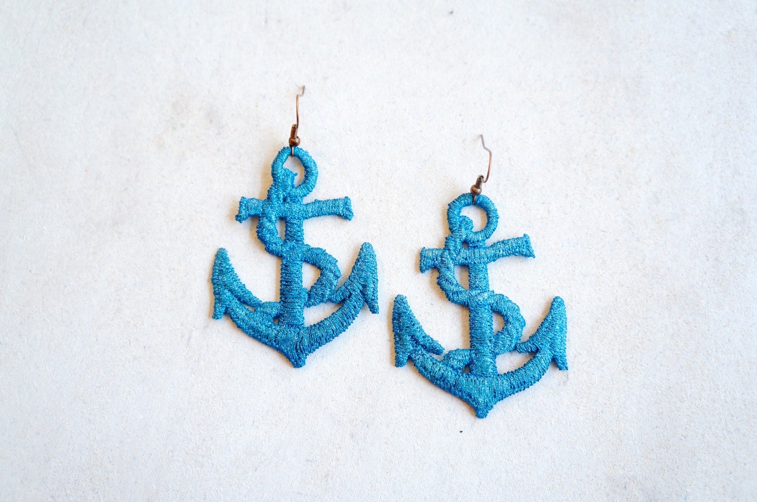 Blue Anchor Lace Earrings