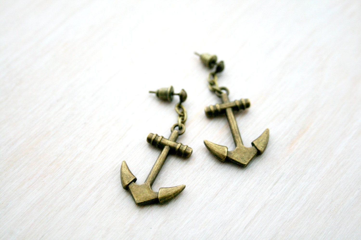 Anchor earrings. Stud antique brass earrings.  Ready to ship, Ocean, Sea anchor, Antique brass Anchor, Nautical Long earrings