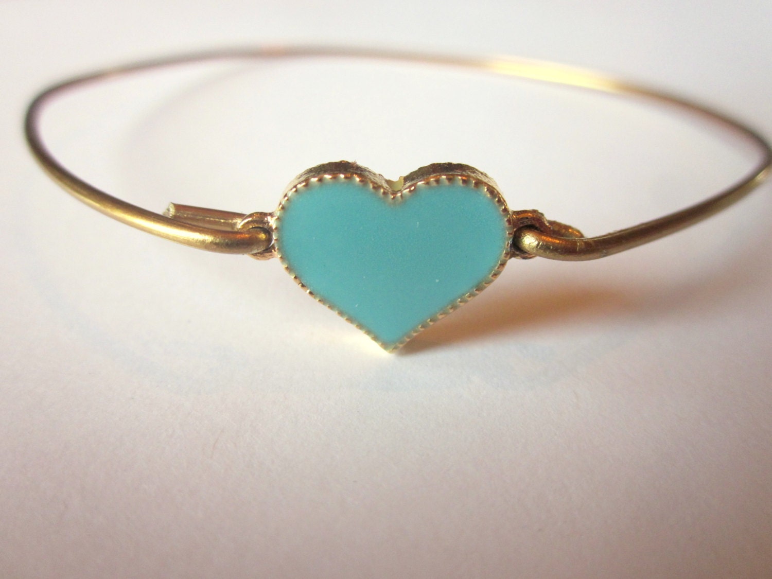 Gold Turquoise Mint Heart Bangle Bracelet Gold Charm - Stackable Bangle Bracelet - Valentine Gift - Bridesmaid Gift - Gift under 15