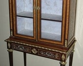 Neoclassic French Marquetry Vitrine on Stand with Ormolu and Mother-of-Pearl Inlay