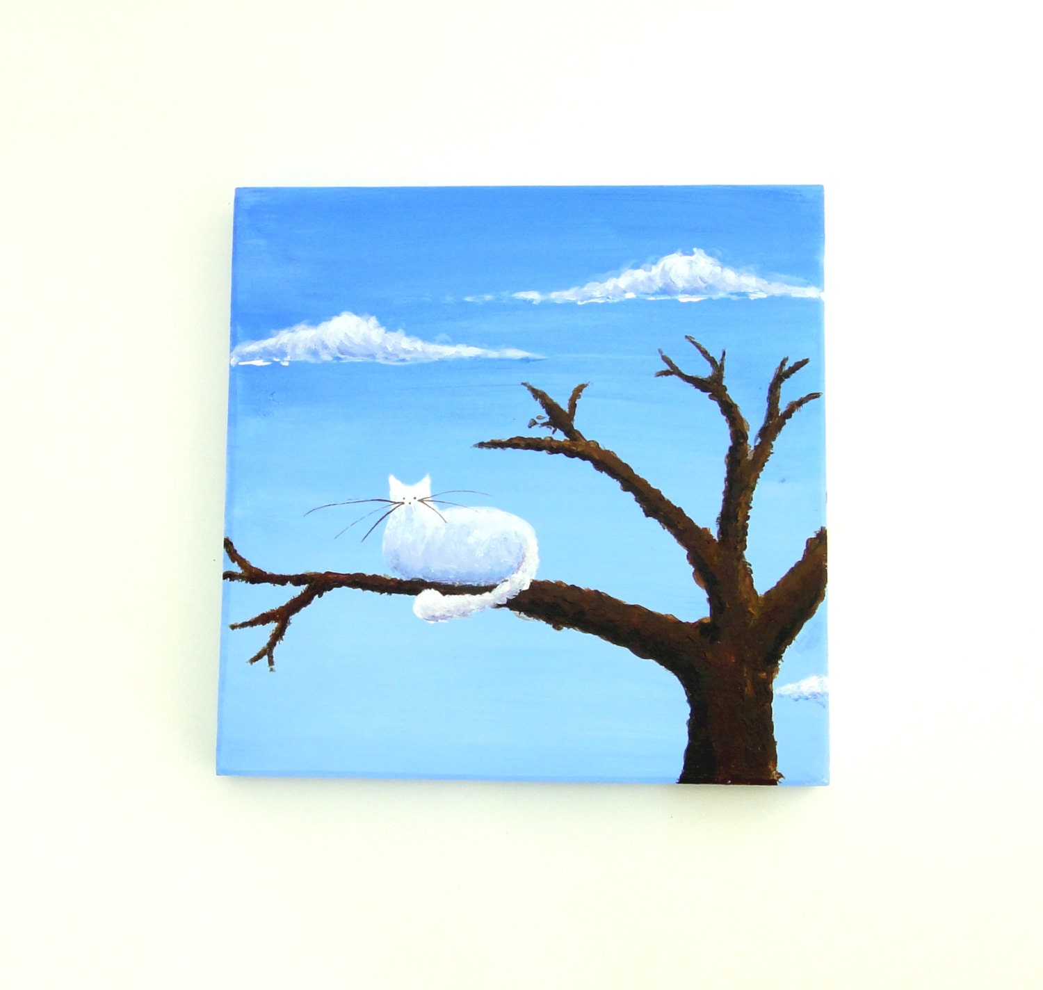 Reclaimed Wood Art, Original Cat Painting, Cat in a Tree Illustration, Nursery Art