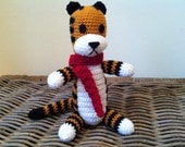 Harold the tiger with red scarf plush doll version crochet amigurumi (inspired by Calvin and Hobbes)