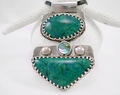 GORGEOUS Pendant Necklace, Chrysocolla & Silver, Hand cut stones, Metal Art Pendant