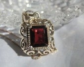 Deep Red Garnet and Sterling Pendant Necklace. Italian. Vintage. Hallmarked.