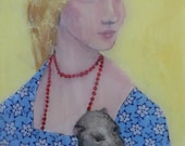 ORIGINAL - Modern Woman with Ferret Portrait - Oil and Mixed Media Painting