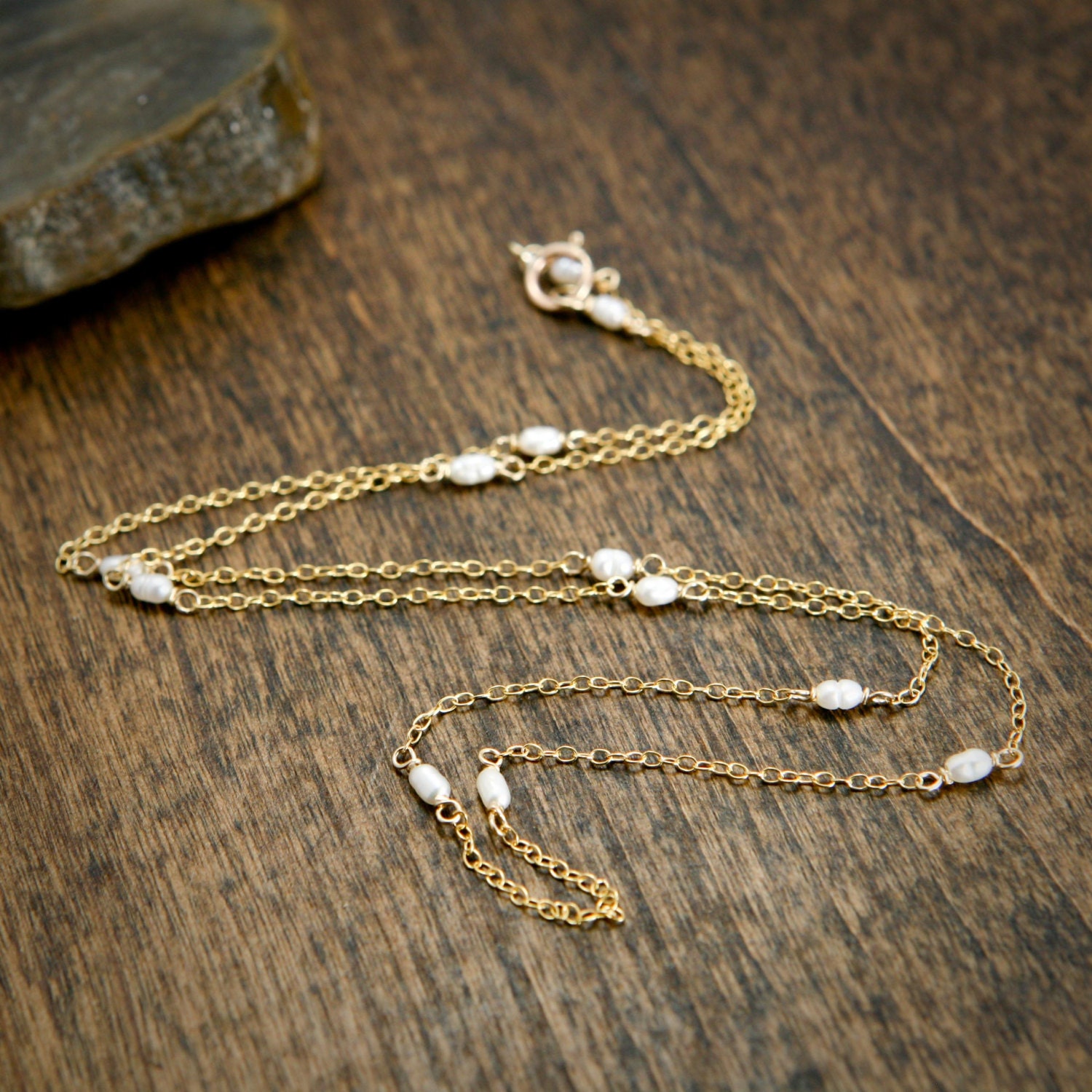 Delicate Gold Pearl Necklace - 12k Gold Filled White Freshwater Pearl Beaded Chain - Faith, Peace, Purity, June Birthstone, Bridal Jewelry