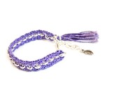 Romantic Tassel Bracelet, Crochet Bracelet, Purple and Silver Plated Chain