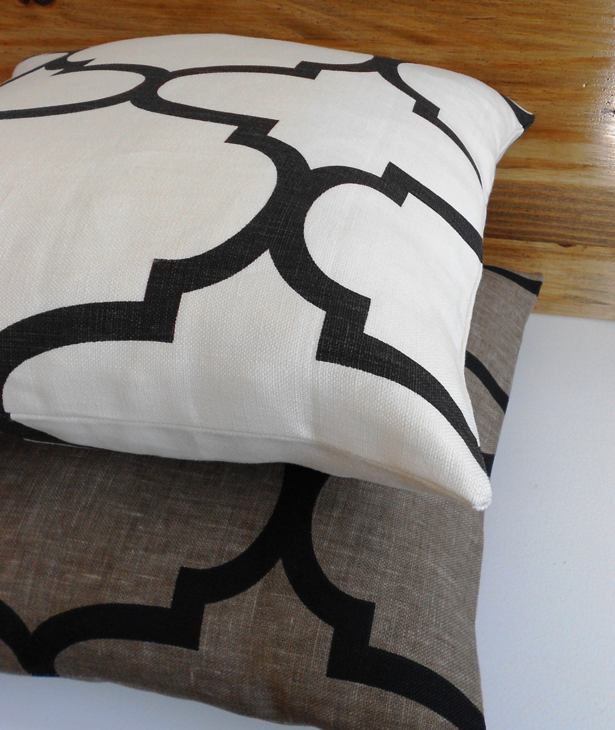 Designer pillow cover, Both sides, Windsor Smith for Kravet, jet black Riad quatrefoil pillow