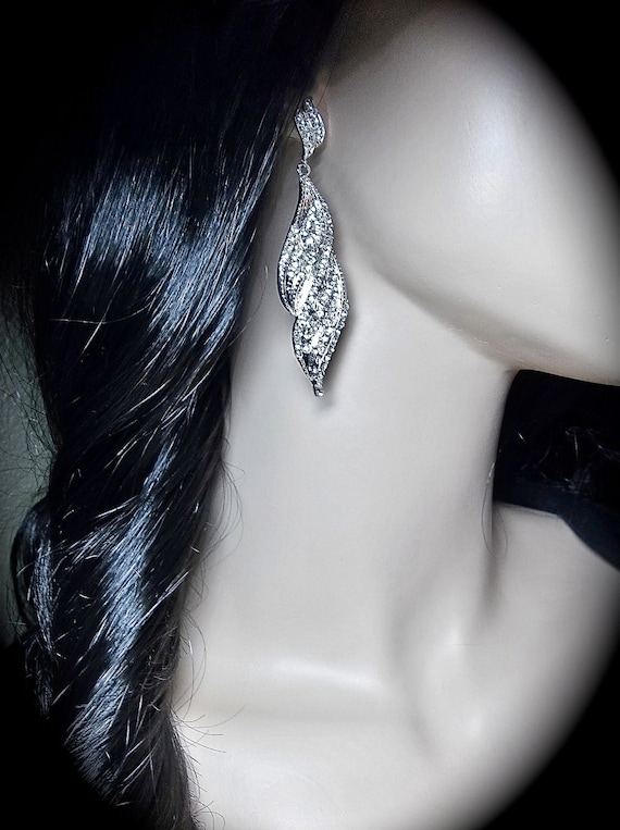 Rhinestone Earrings - Long - Super Sharp - 3" long - Crystal rhinestone earrings - Bridal jewelry - bridesmaids - prom - gift