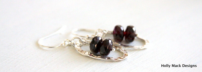Garnet and sterling silver earrings, January birthstone