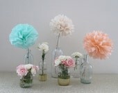 Pom-Poms - Pom Flower Centerpieces - Your Choice of Colors - 3 Pom Poms -- Weddings - Bridal Shower - Decorations - Baby Shower